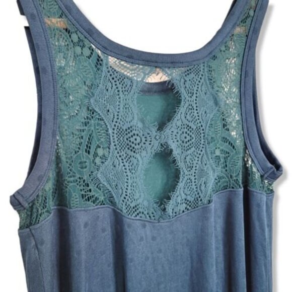 Free People Slinky Swing Dress Small Make it Count Trapeze Jade Green Sheer Lace - Picture 13 of 13